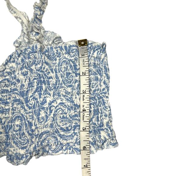 Japna Goa Beachwear Crop Top‎ Blue White Printed Smocked Tie Front NEW Women's S - Picture 5 of 7